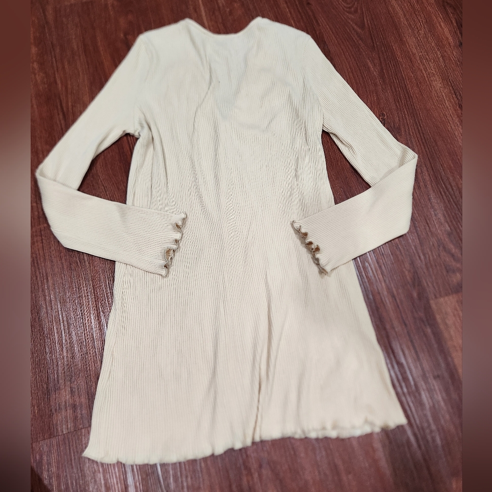 Sabo Skirt Beige Long Sleeve Button Up Cardigan Dress - Picture 3 of 10
